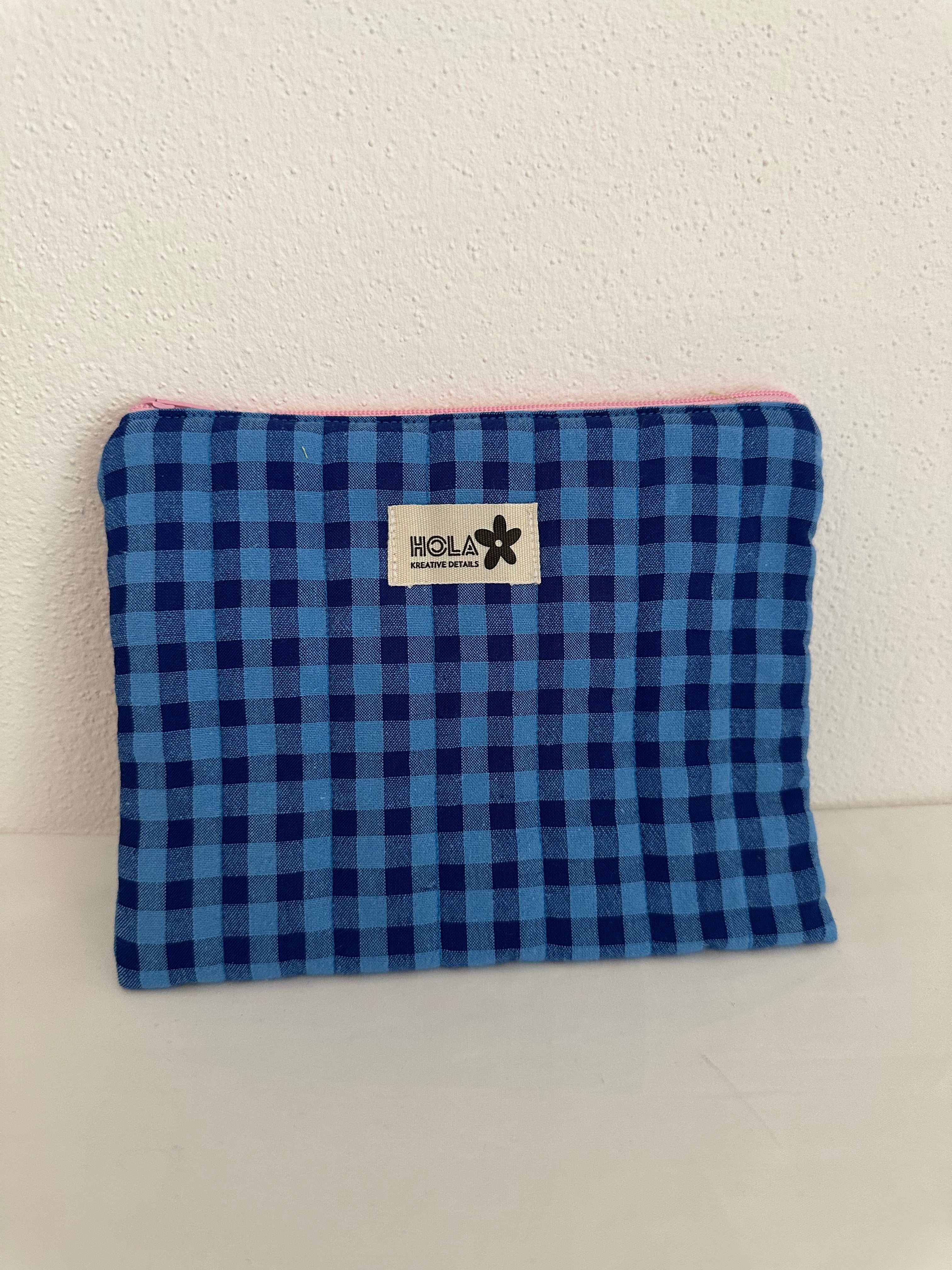Neceser porta documento artesanal Vichy azul royal