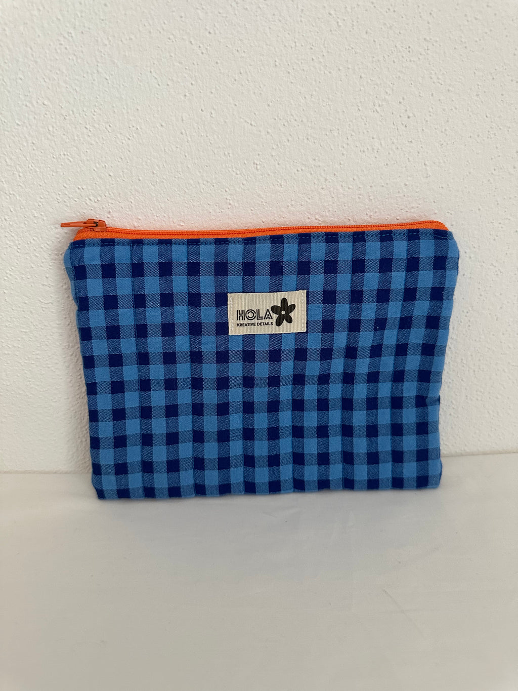 Neceser porta documento artesanal Vichy azul royal