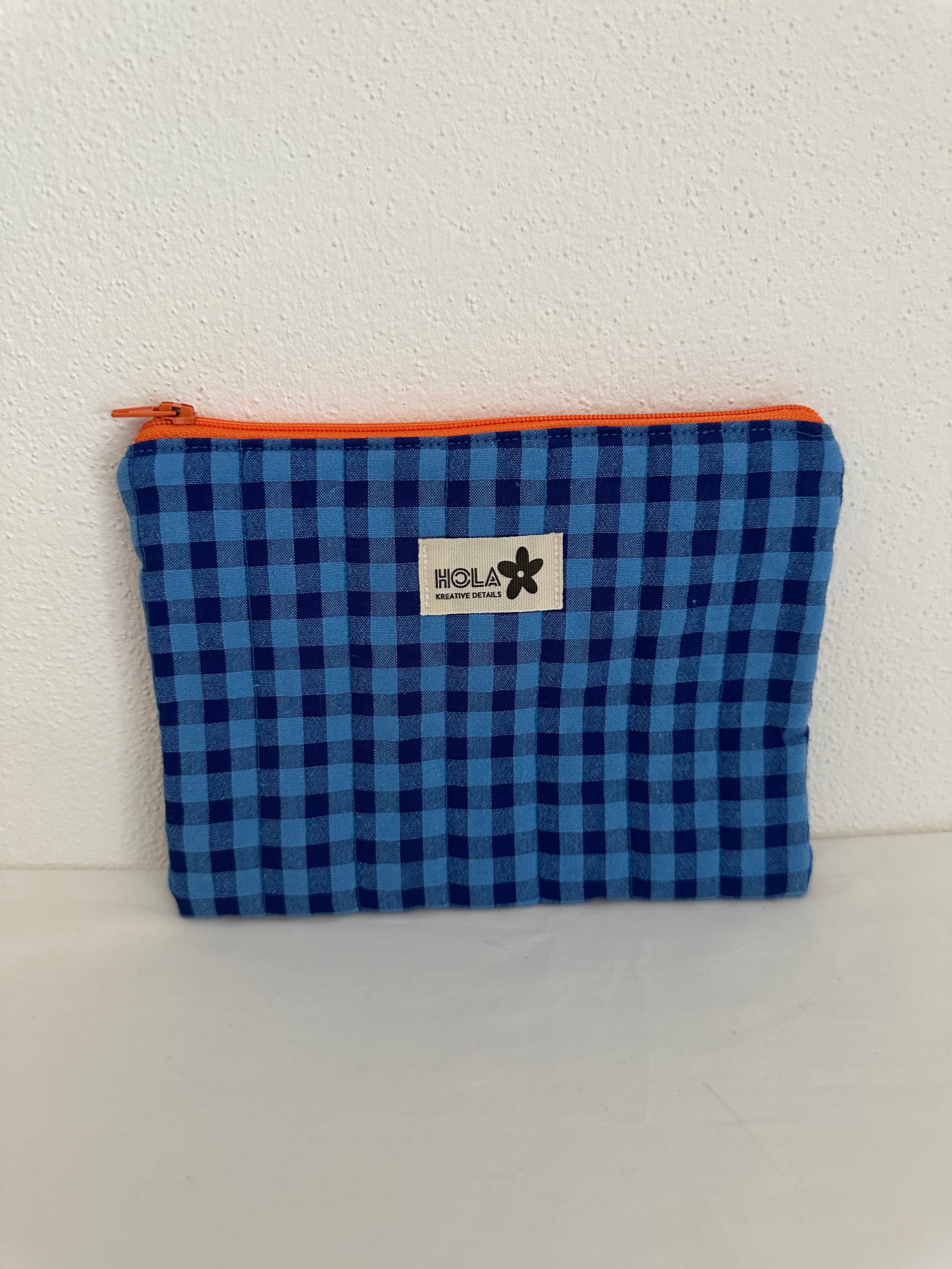Neceser porta documento artesanal Vichy azul royal